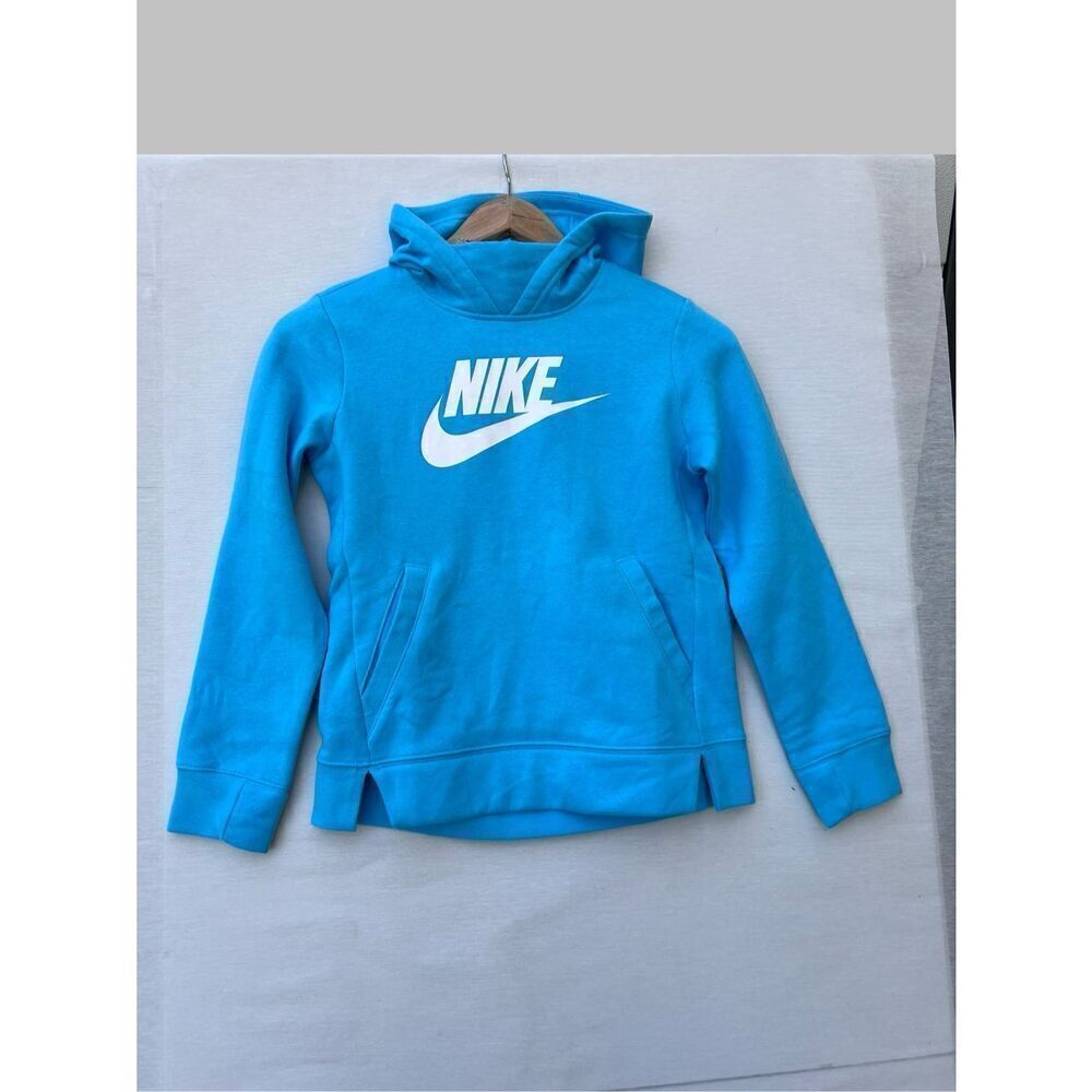 Nike Girls NSW Pullover Hoodie (Medium, Baltic Blue/White) size M